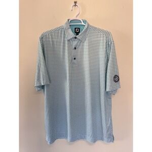 FOOTJOY Men's Size XL Stretch Golf Polo Embroidered‎ Sleeve Blue White Checkered